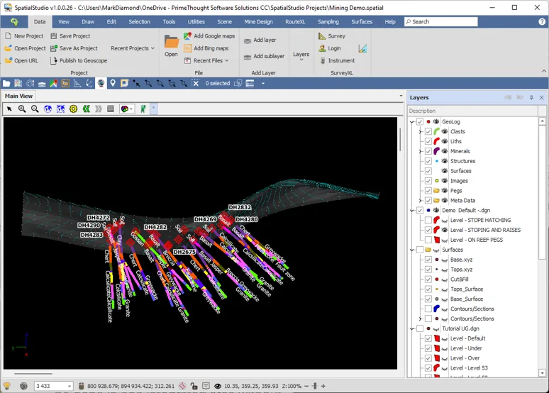 SpatialStudio mining software screenshot