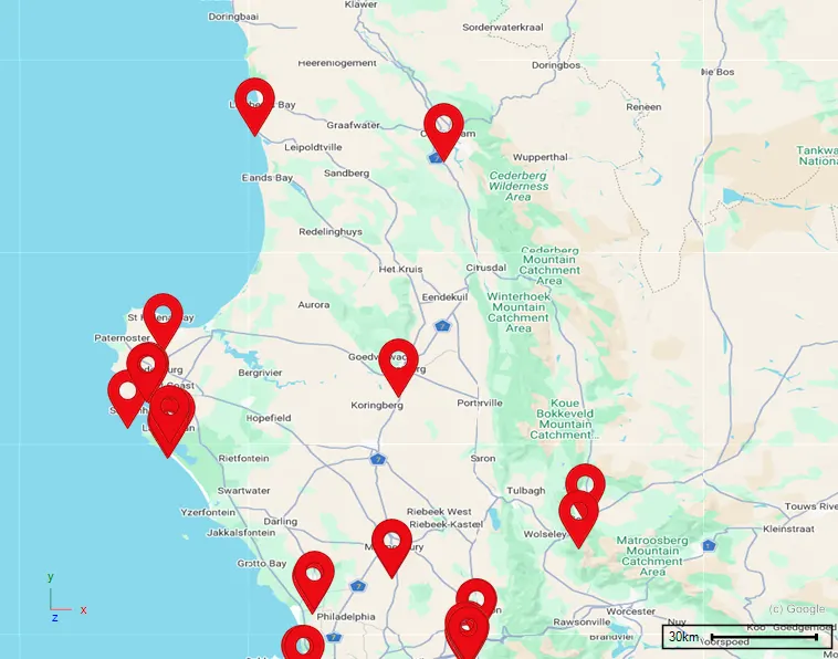 Location data displayed on a map
