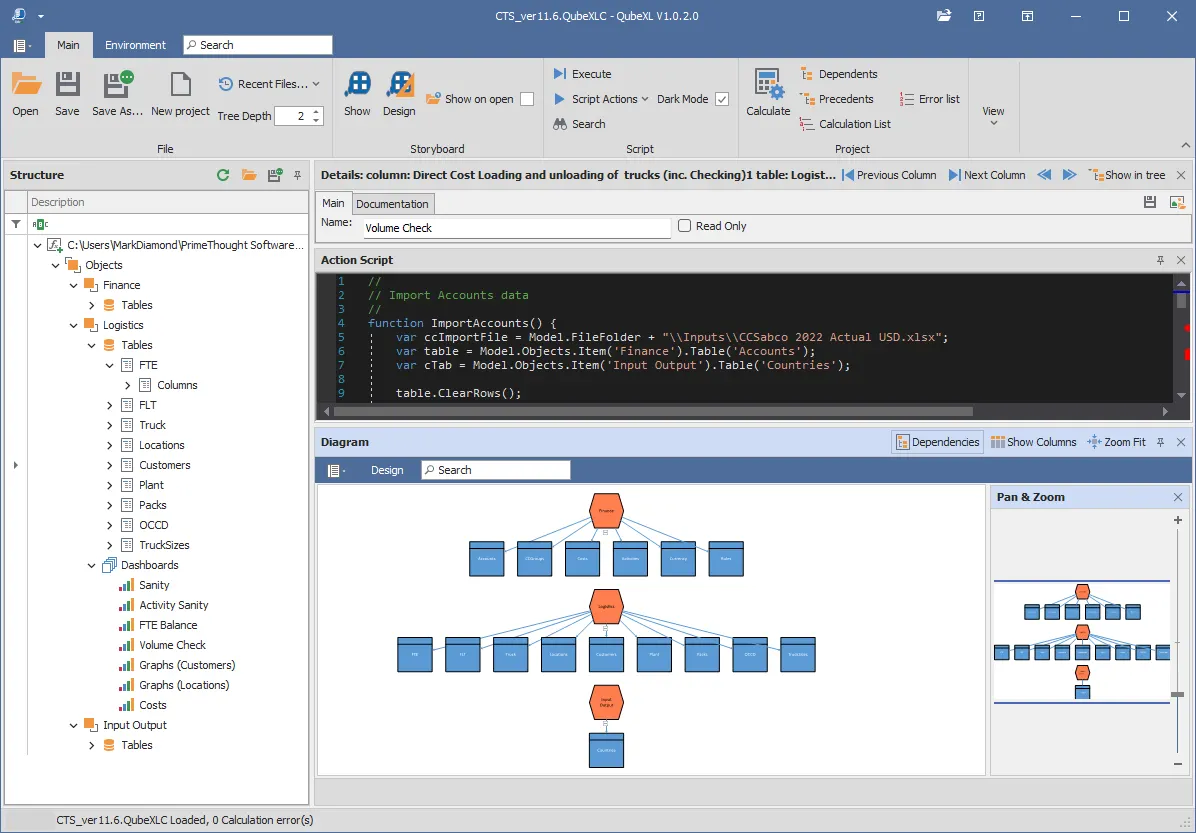 QubeXL financial modelling interface beside an Excel workbook