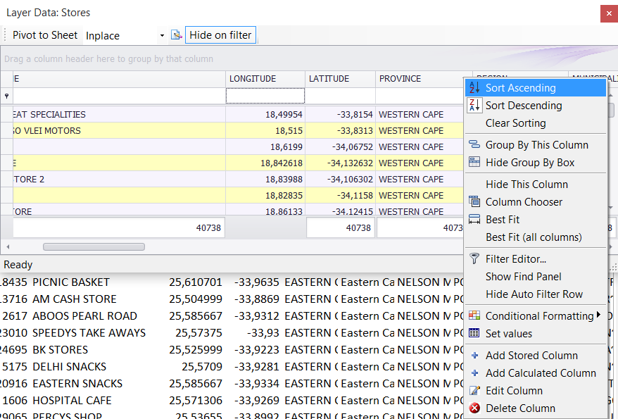 Sorting Data in layer data grid